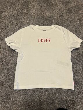 Levi's 90s style White Baby Tee with Red Logo Text